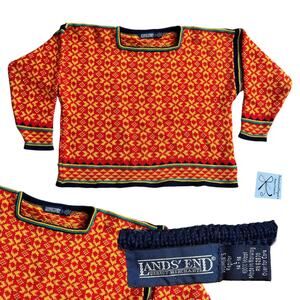 Lands' End Made in Norway 100% Wool Boxy Sweater Sz L